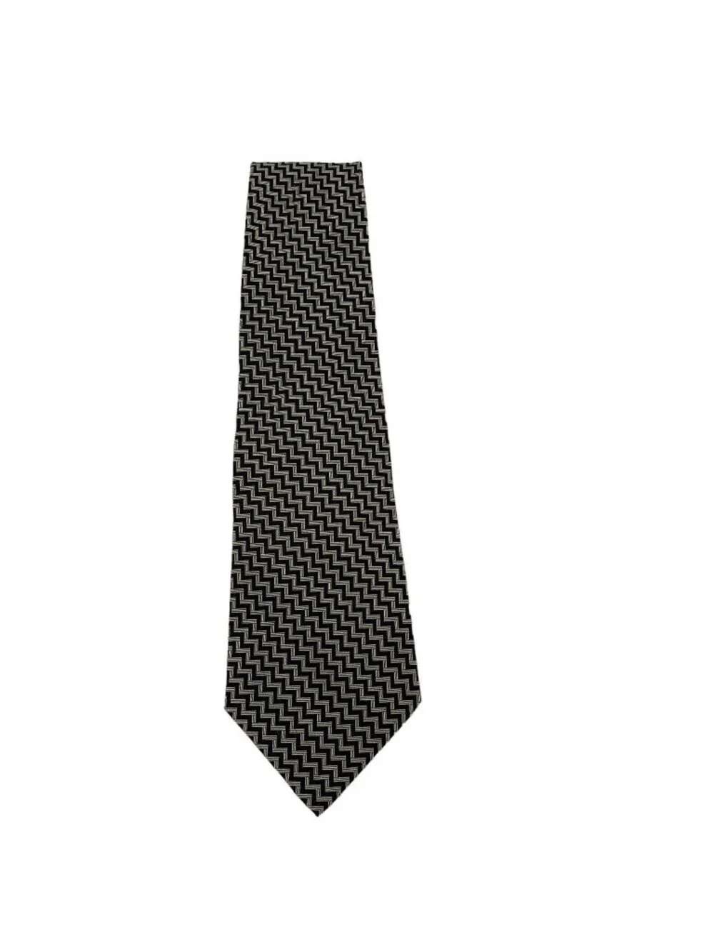 Vtg Men Ralph Lauren Polo black beige Geometric Print Neck tie Silk USA